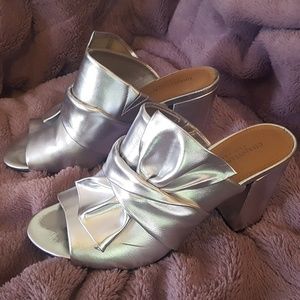 Silver Bow High Heel Mules